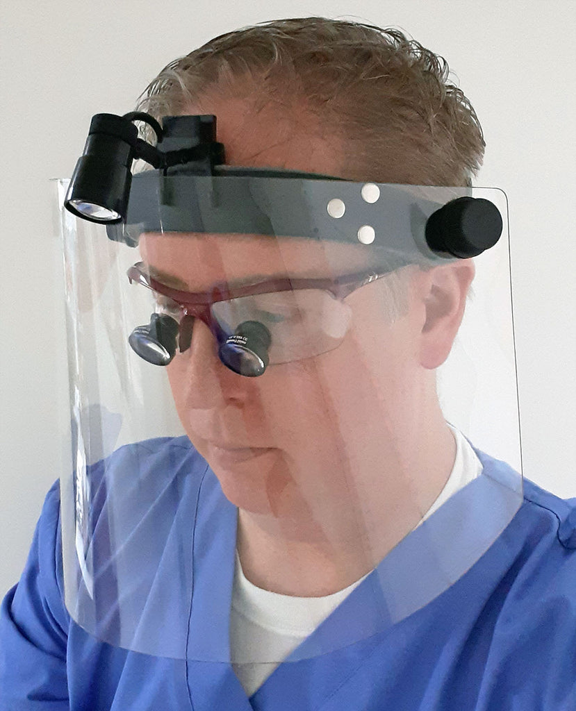 SheerVision Loupe-Ready Full-Face Protective Shield - On Dental Loupe & Portable LED Headlight Wearer