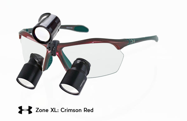 GenX 4.0x Custom TTL Loupes with Portable V-Ray LED Headlight Dental Package on UA ZoneXL frame. 