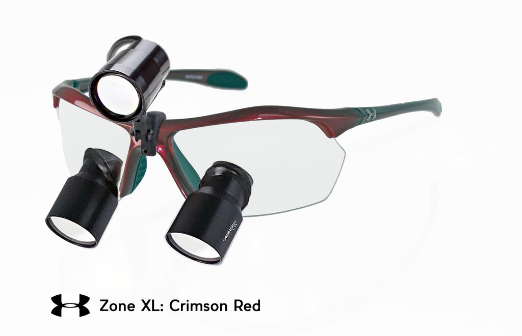 GenX 4.0x Custom TTL Loupes with Portable V-Ray LED Headlight Surgical Package on UA ZoneXL frame.